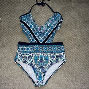 Jantzen One Piece Cut Out Blue Bathing Suit